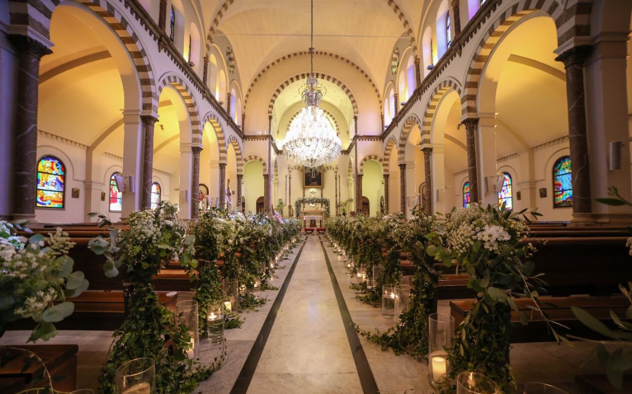Church Aisle – wedding floral design by Les Trois Fleurs, Lebanon